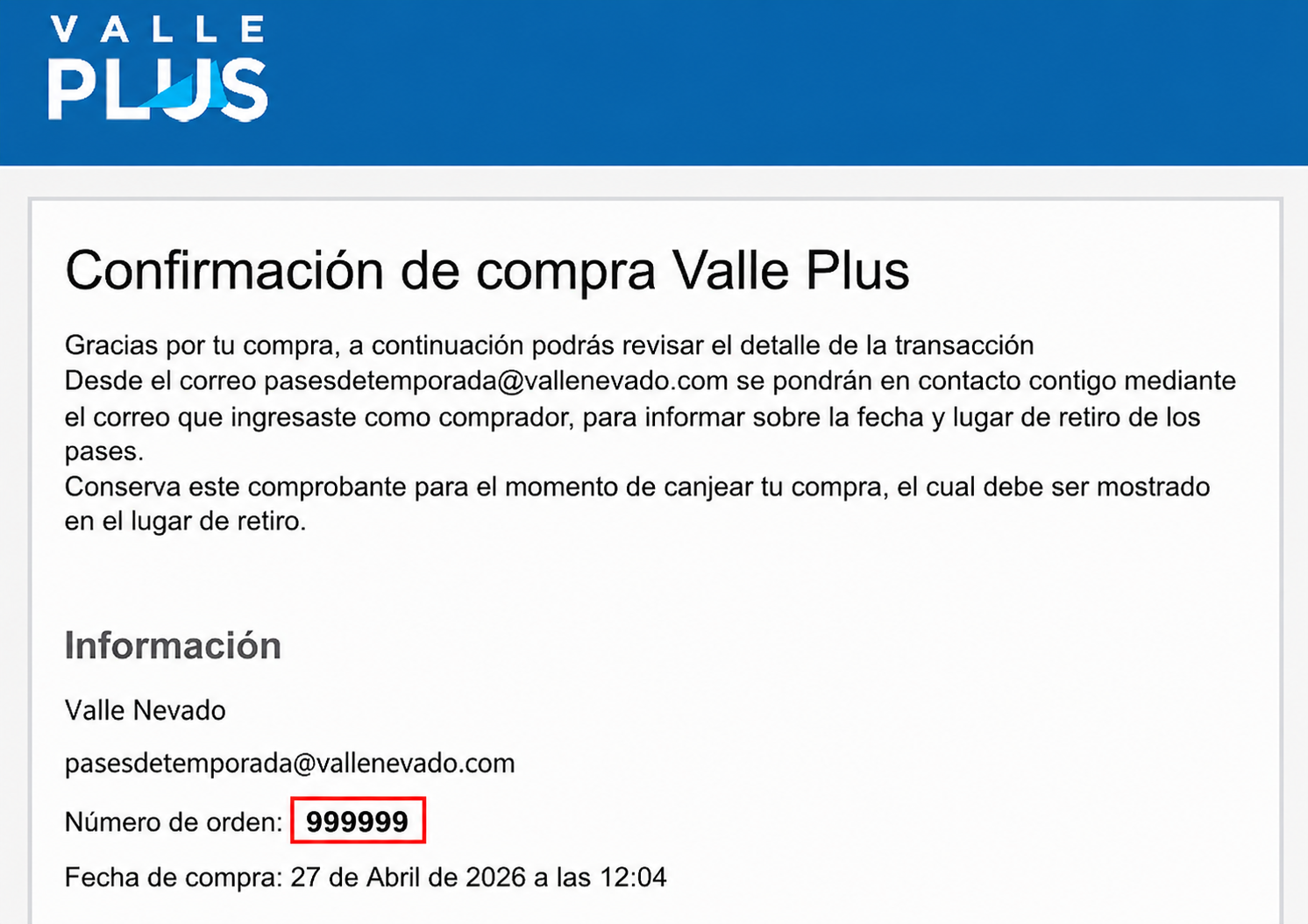 Ejemplo de ubicaci&oacute;n del n&uacute;mero de orden de compra